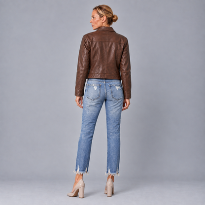 Maud | Dames Straight Leg Jeans – Gescheurde Details en Omgeslagen Zoom