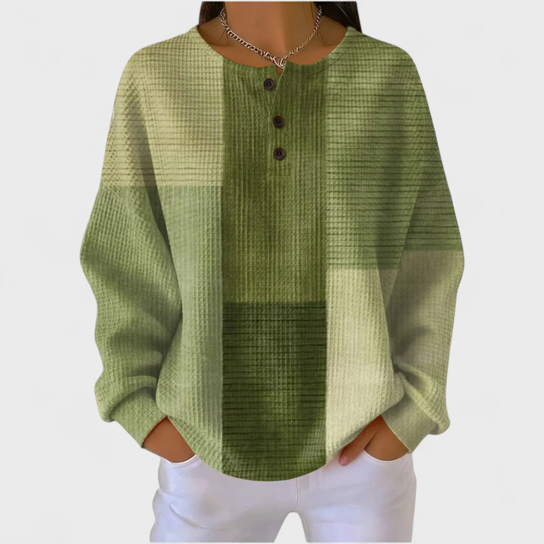 Merel | Dames Trui Gebreide Stijl met Knoopsluiting en Gestreept Patchwork