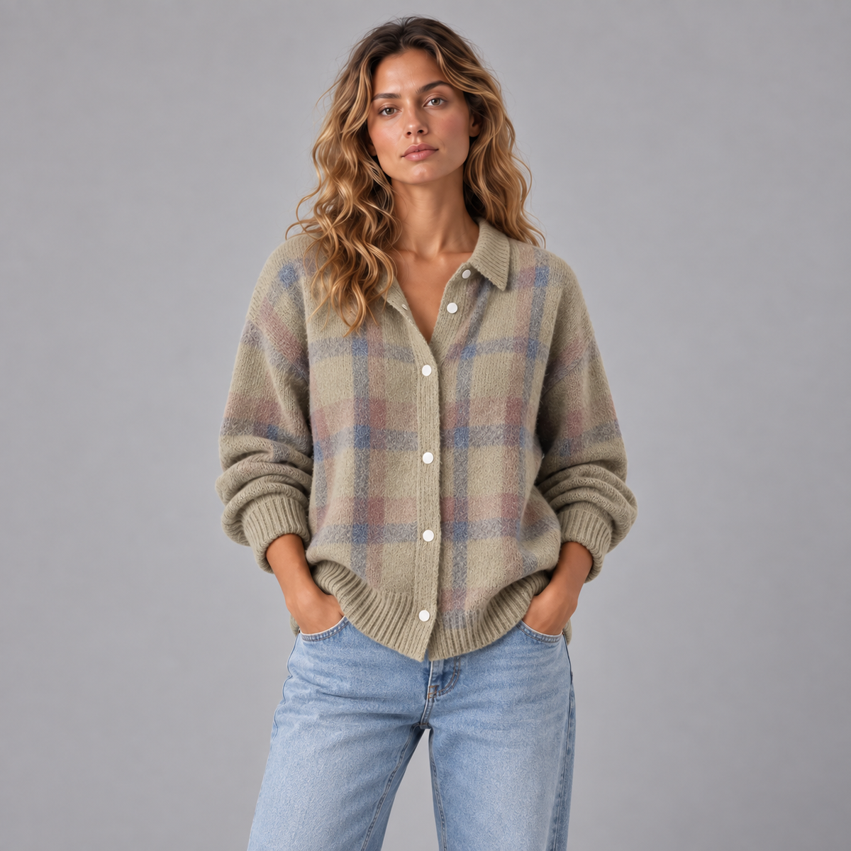 Merel | Warm Vest met Geruit Patroon – Retro Uitstraling en Ontspannen Pasvorm