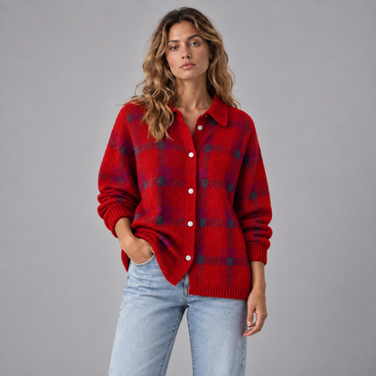 Merel | Warm Vest met Geruit Patroon – Retro Uitstraling en Ontspannen Pasvorm