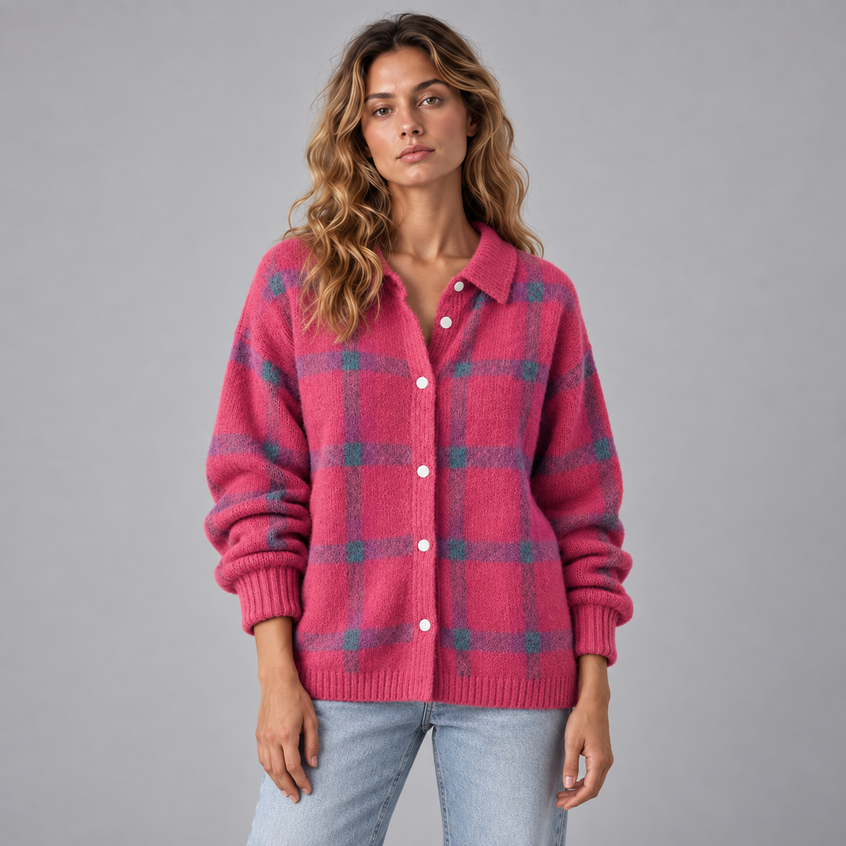 Merel | Warm Vest met Geruit Patroon – Retro Uitstraling en Ontspannen Pasvorm