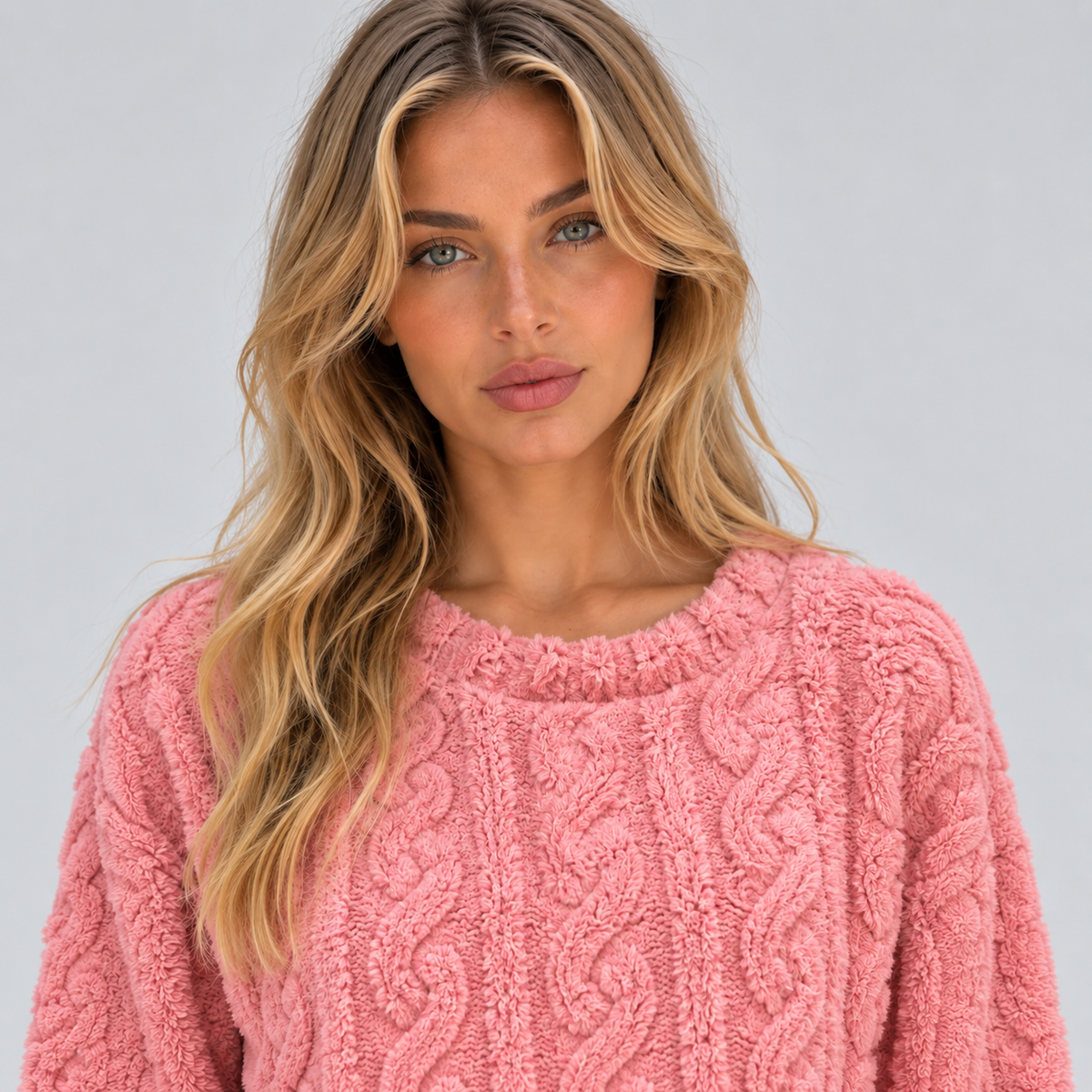 Mila | Dames Pyjama Set Warm Pluche – Top met Kabelstructuur en Broek met Enkelboordjes