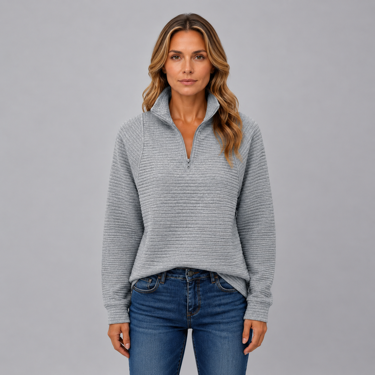 Nienke | Dames Trui Half-Zip Gebreide Stijl – Opstaande Kraag en Warme Structuur