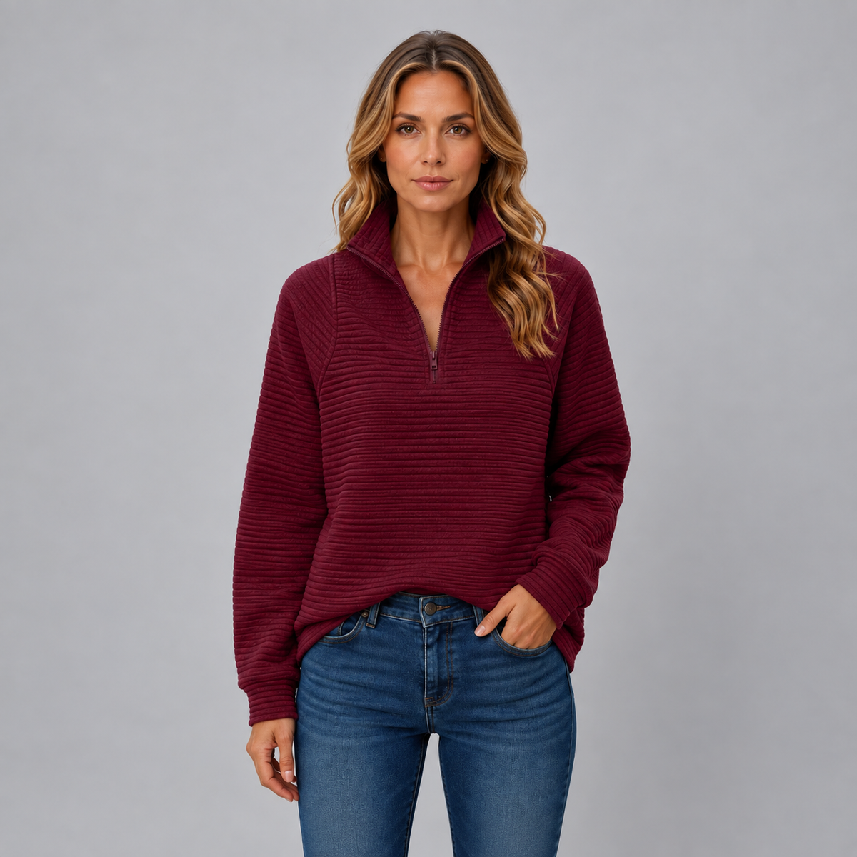 Nienke | Dames Trui Half-Zip Gebreide Stijl – Opstaande Kraag en Warme Structuur