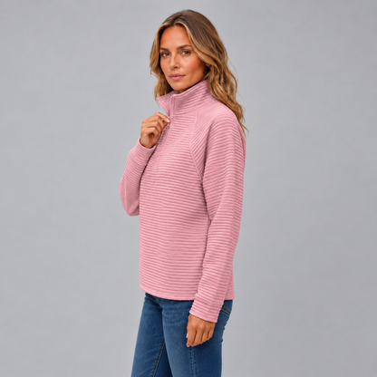 Nienke | Dames Trui Half-Zip Gebreide Stijl – Opstaande Kraag en Warme Structuur