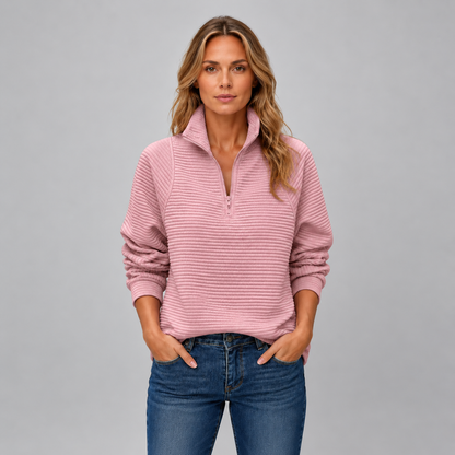 Nienke | Dames Trui Half-Zip Gebreide Stijl – Opstaande Kraag en Warme Structuur