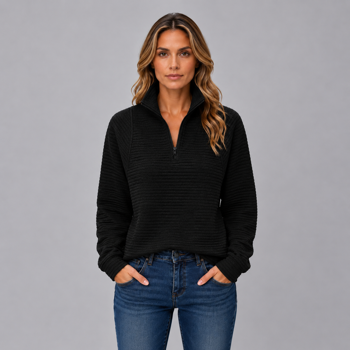 Nienke | Dames Trui Half-Zip Gebreide Stijl – Opstaande Kraag en Warme Structuur