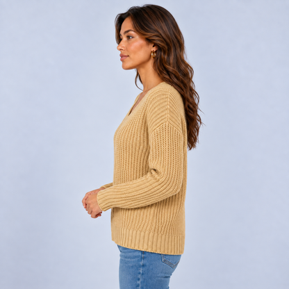 Nienke | Warme Trui met Kabelpatroon – V-Hals en Comfortabele Pasvorm