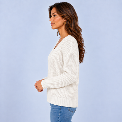 Nienke | Warme Trui met Kabelpatroon – V-Hals en Comfortabele Pasvorm