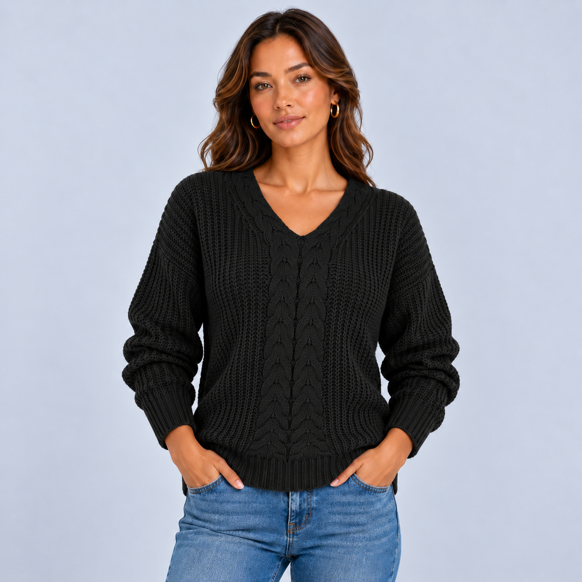 Nienke | Warme Trui met Kabelpatroon – V-Hals en Comfortabele Pasvorm