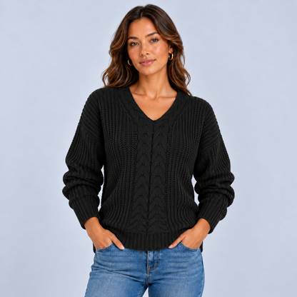 Nienke | Warme Trui met Kabelpatroon – V-Hals en Comfortabele Pasvorm