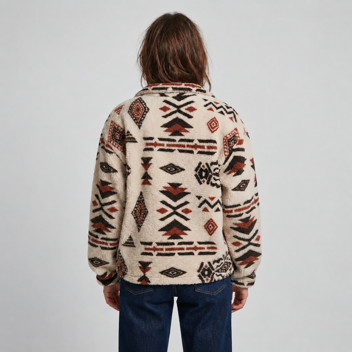 Nina | Trui met Geometrische Print – Opstaande Kraag met Rits
