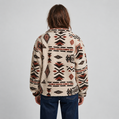 Nina | Trui met Geometrische Print – Opstaande Kraag met Rits
