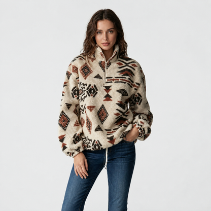 Nina | Trui met Geometrische Print – Opstaande Kraag met Rits