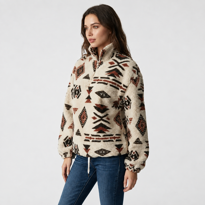 Nina | Trui met Geometrische Print – Opstaande Kraag met Rits