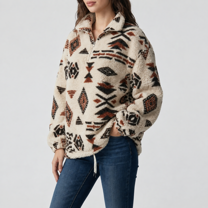 Nina | Trui met Geometrische Print – Opstaande Kraag met Rits