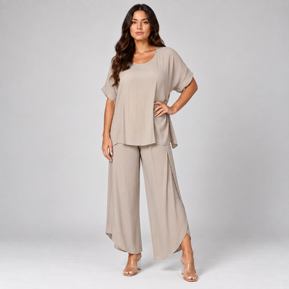 Noa | Dames Co-ord Set Casual – Oversized Top met Korte Mouwen en Wijde Broek