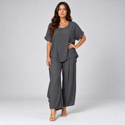 Noa | Dames Co-ord Set Casual – Oversized Top met Korte Mouwen en Wijde Broek