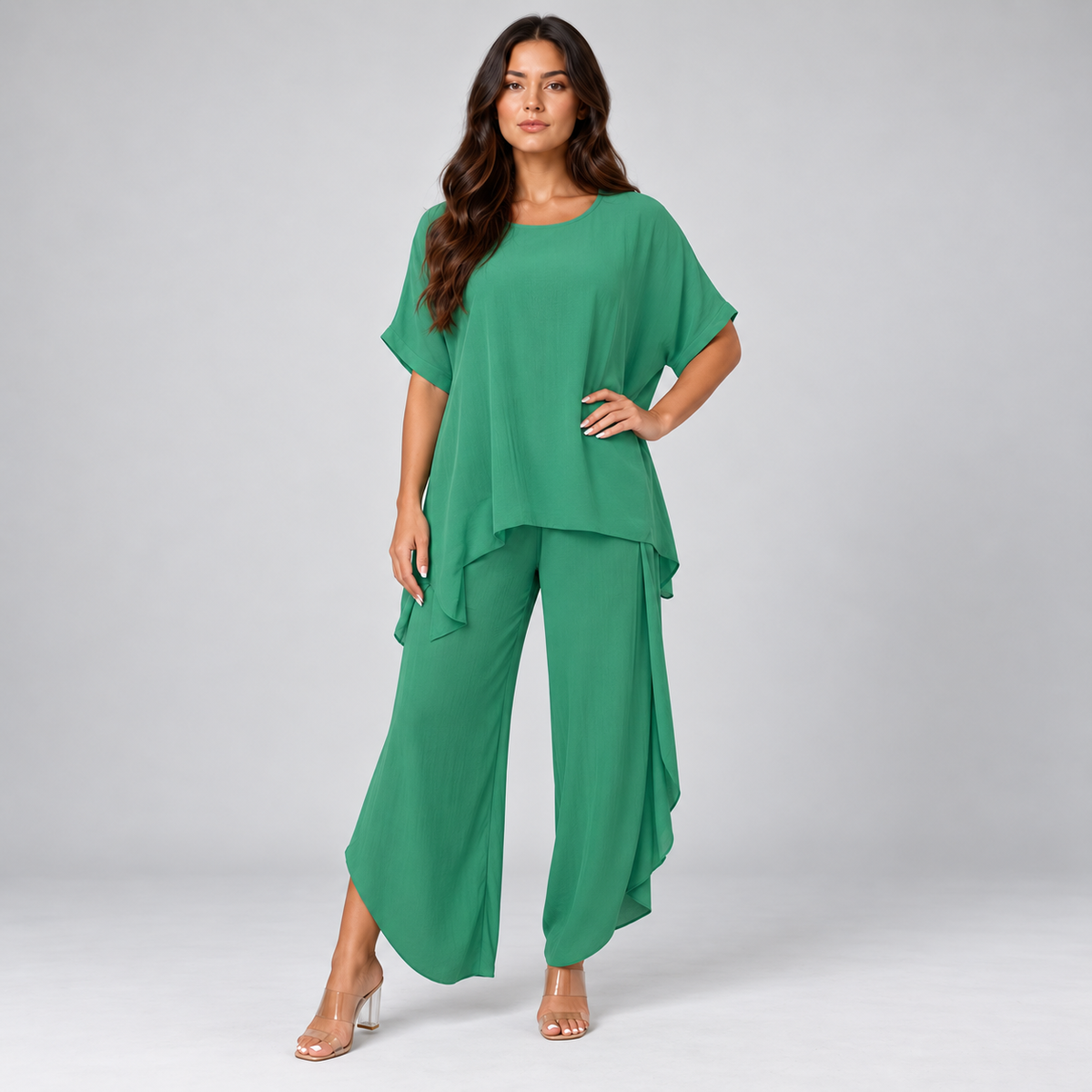 Noa | Dames Co-ord Set Casual – Oversized Top met Korte Mouwen en Wijde Broek