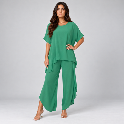 Noa | Dames Co-ord Set Casual – Oversized Top met Korte Mouwen en Wijde Broek