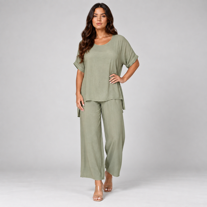 Noa | Dames Co-ord Set Casual – Oversized Top met Korte Mouwen en Wijde Broek
