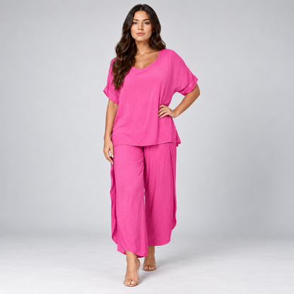 Noa | Dames Co-ord Set Casual – Oversized Top met Korte Mouwen en Wijde Broek
