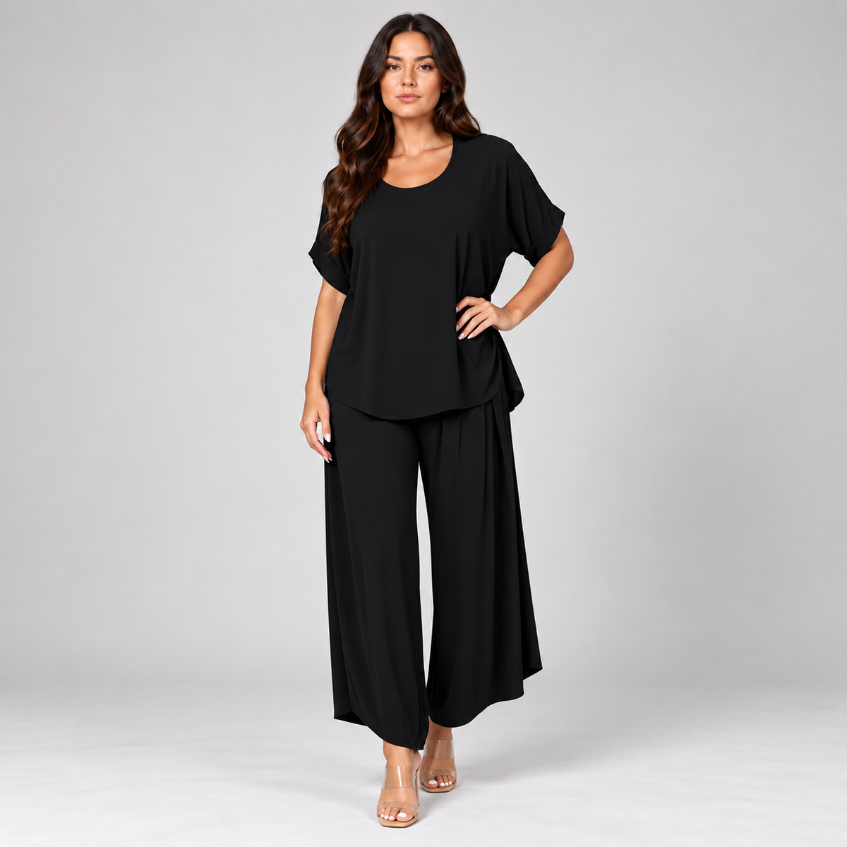 Noa | Dames Co-ord Set Casual – Oversized Top met Korte Mouwen en Wijde Broek