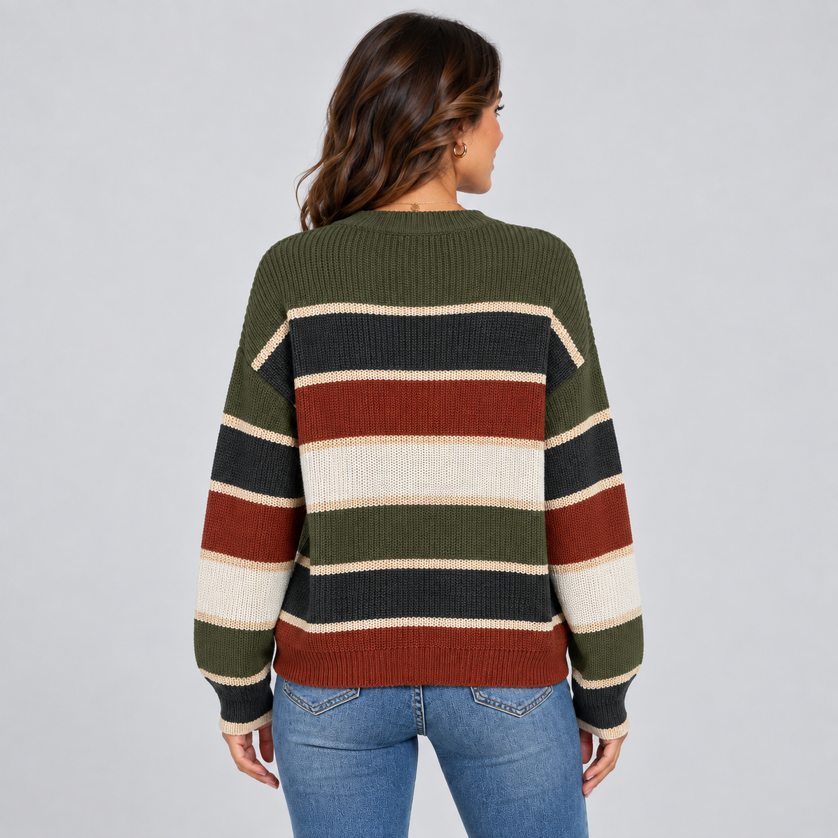 Noa | Oversized Gestreepte Trui – Ronde Hals en Ballonmouwen
