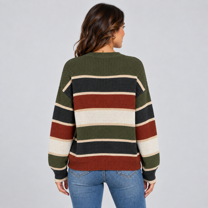 Noa | Oversized Gestreepte Trui – Ronde Hals en Ballonmouwen