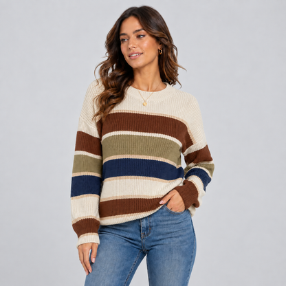 Noa | Oversized Gestreepte Trui – Ronde Hals en Ballonmouwen