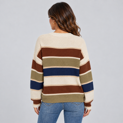 Noa | Oversized Gestreepte Trui – Ronde Hals en Ballonmouwen