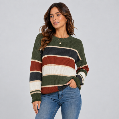 Noa | Oversized Gestreepte Trui – Ronde Hals en Ballonmouwen