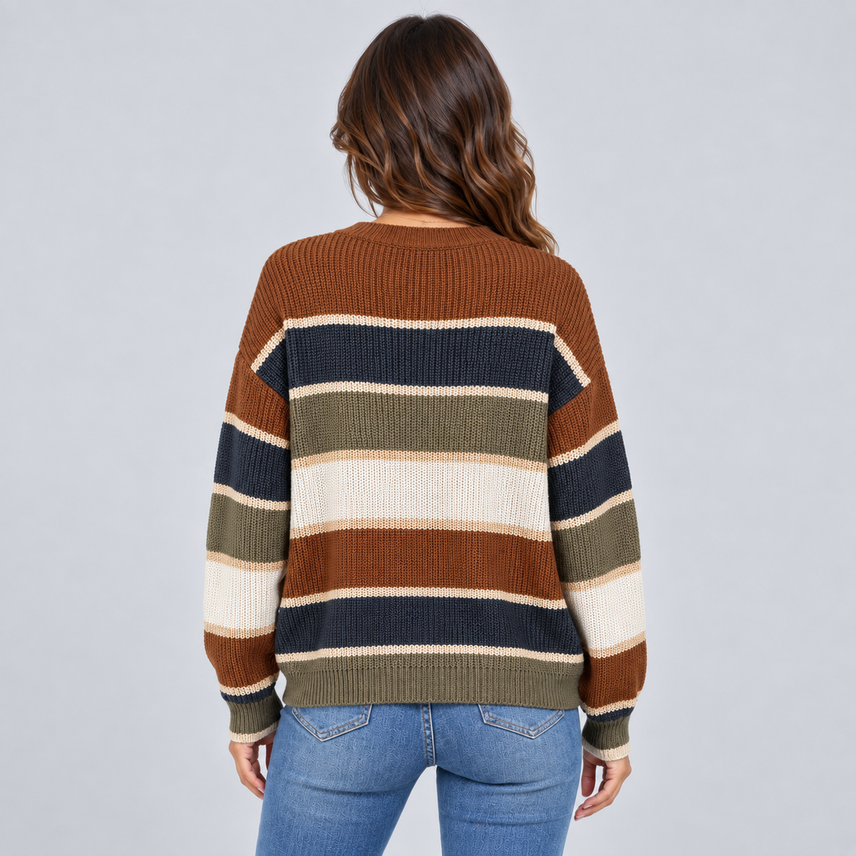 Noa | Oversized Gestreepte Trui – Ronde Hals en Ballonmouwen
