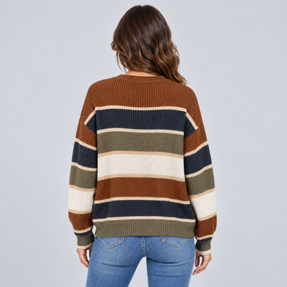 Noa | Oversized Gestreepte Trui – Ronde Hals en Ballonmouwen