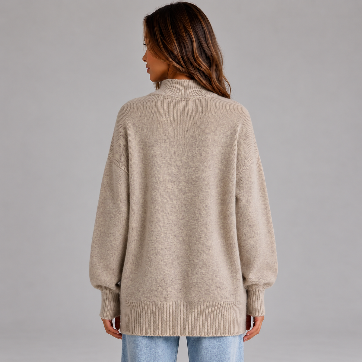 Noor | Dames Oversized Trui Longline – Hoge Hals en Relaxte Pasvorm