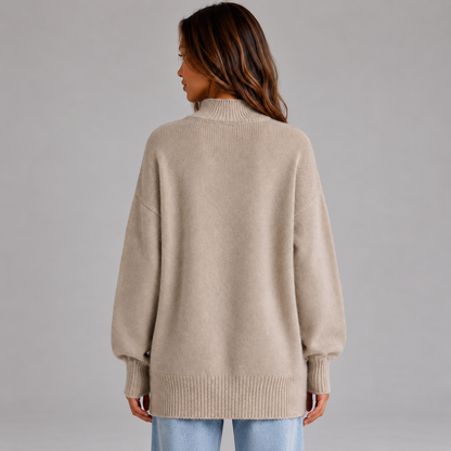 Noor | Dames Oversized Trui Longline – Hoge Hals en Relaxte Pasvorm