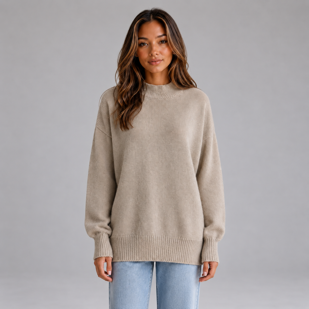 Noor | Dames Oversized Trui Longline – Hoge Hals en Relaxte Pasvorm