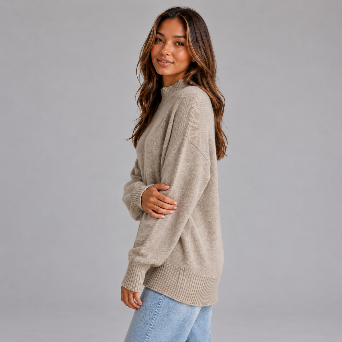 Noor | Dames Oversized Trui Longline – Hoge Hals en Relaxte Pasvorm