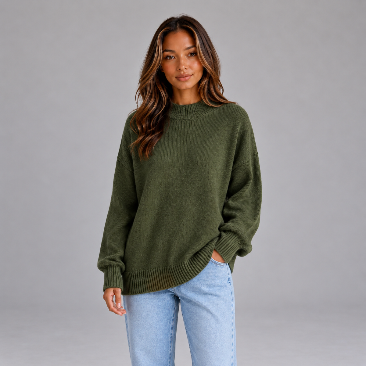 Noor | Dames Oversized Trui Longline – Hoge Hals en Relaxte Pasvorm