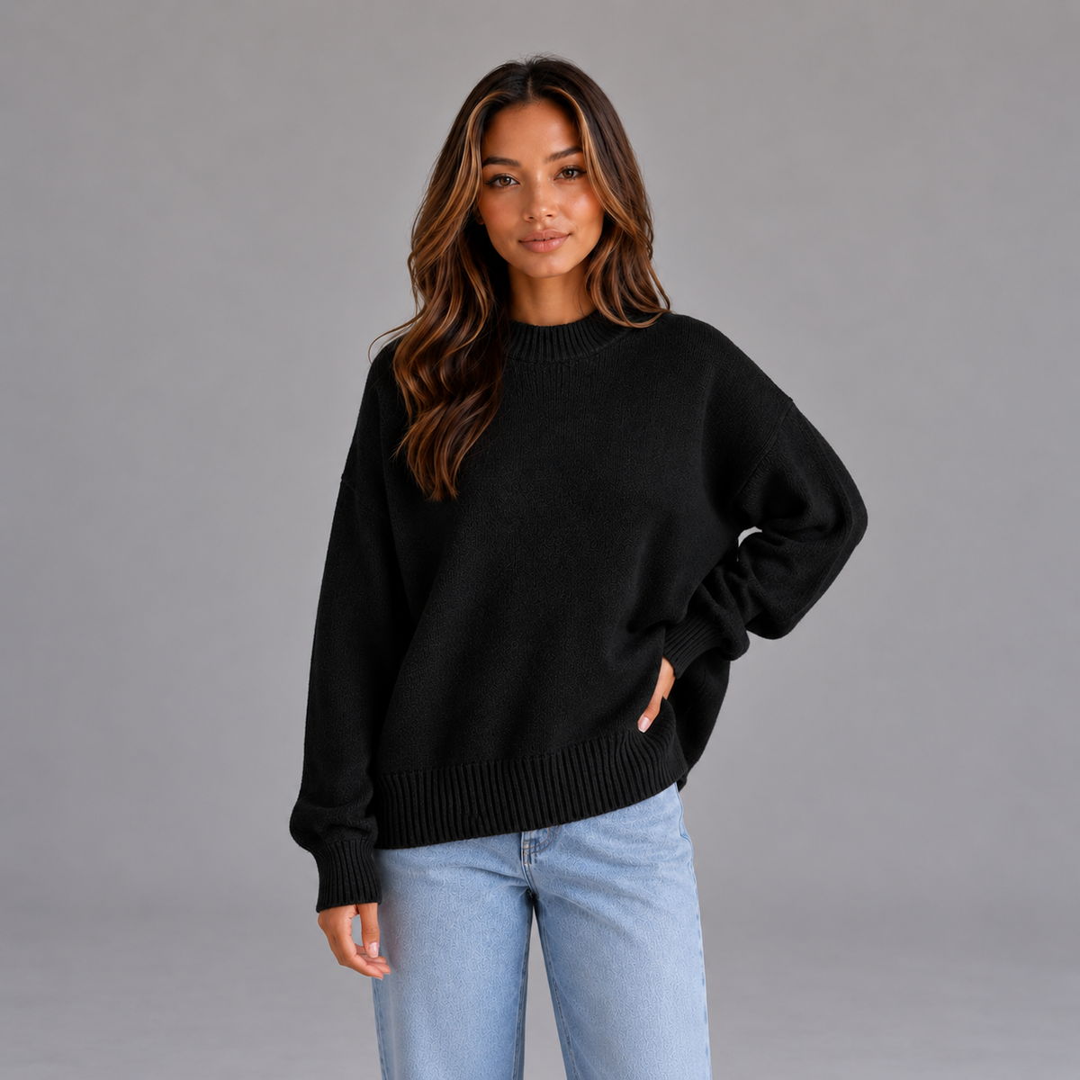 Noor | Dames Oversized Trui Longline – Hoge Hals en Relaxte Pasvorm