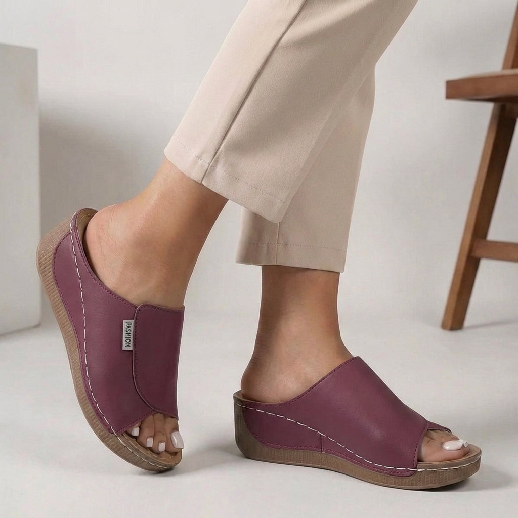 Orthopedische Slip On Dames Leren Sandalen Met Open Teen
