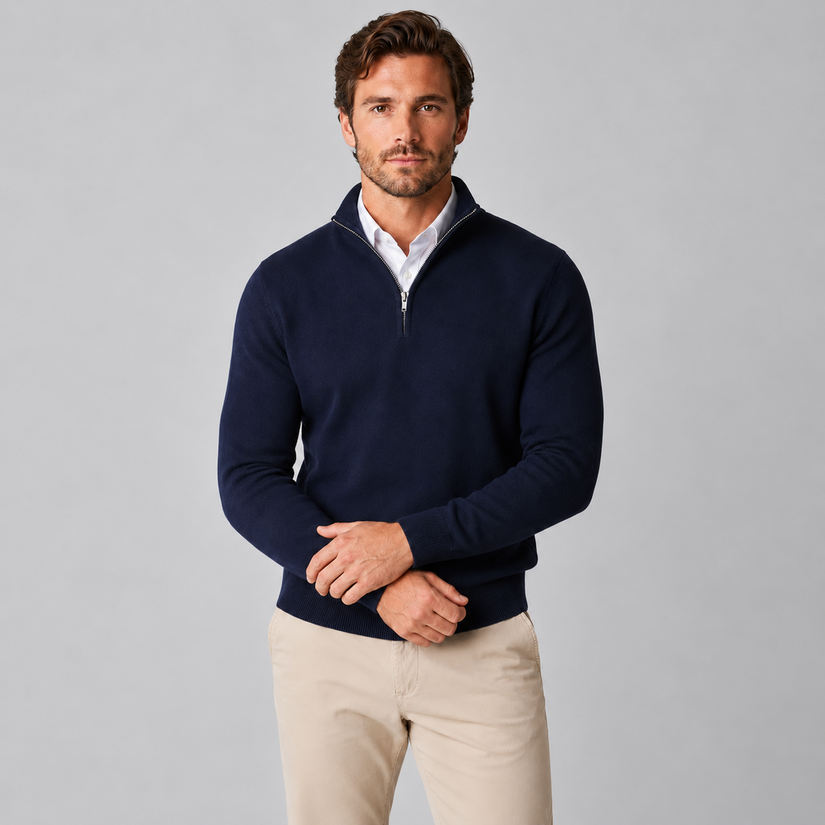 Rick | Heren Quarter-Zip Trui – Stand-Up Kraag en Verzorgde Pasvorm