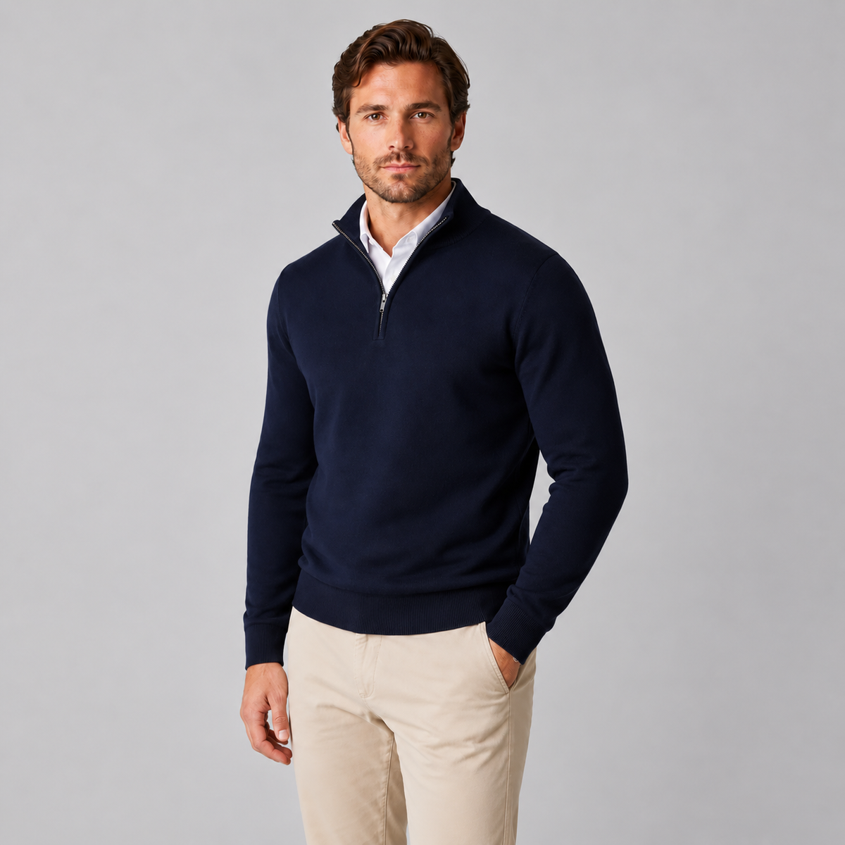 Rick | Heren Quarter-Zip Trui – Stand-Up Kraag en Verzorgde Pasvorm