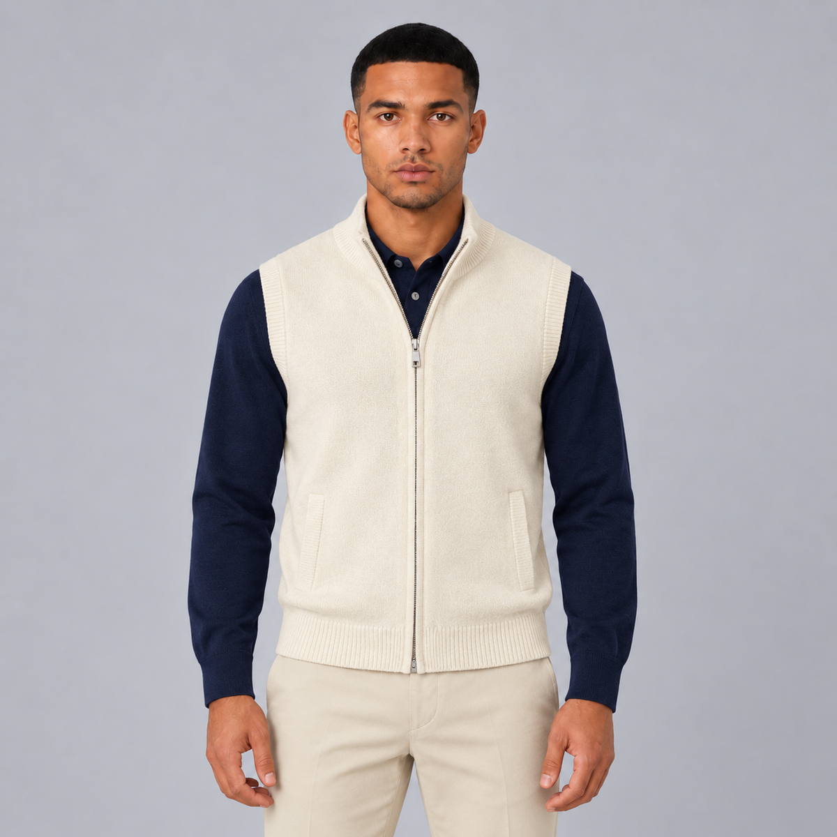 Rick | Mouwloos Gilet in Cashmere Stijl – Opstaande Kraag en Volledige Rits