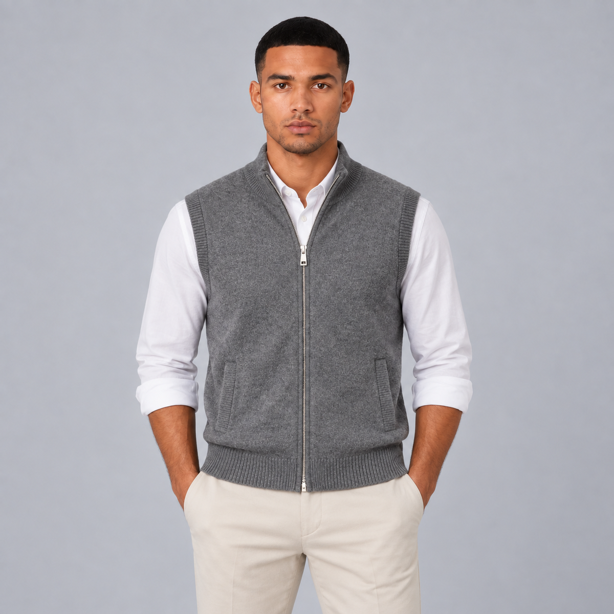 Rick | Mouwloos Gilet in Cashmere Stijl – Opstaande Kraag en Volledige Rits