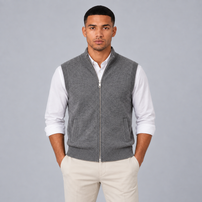 Rick | Mouwloos Gilet in Cashmere Stijl – Opstaande Kraag en Volledige Rits