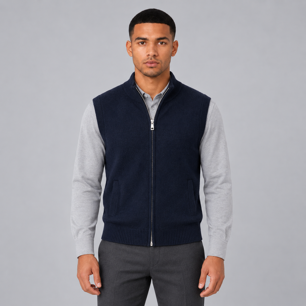 Rick | Mouwloos Gilet in Cashmere Stijl – Opstaande Kraag en Volledige Rits