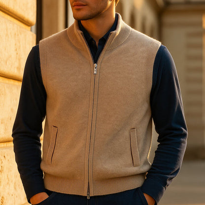 Rick | Mouwloos Gilet in Cashmere Stijl – Opstaande Kraag en Volledige Rits