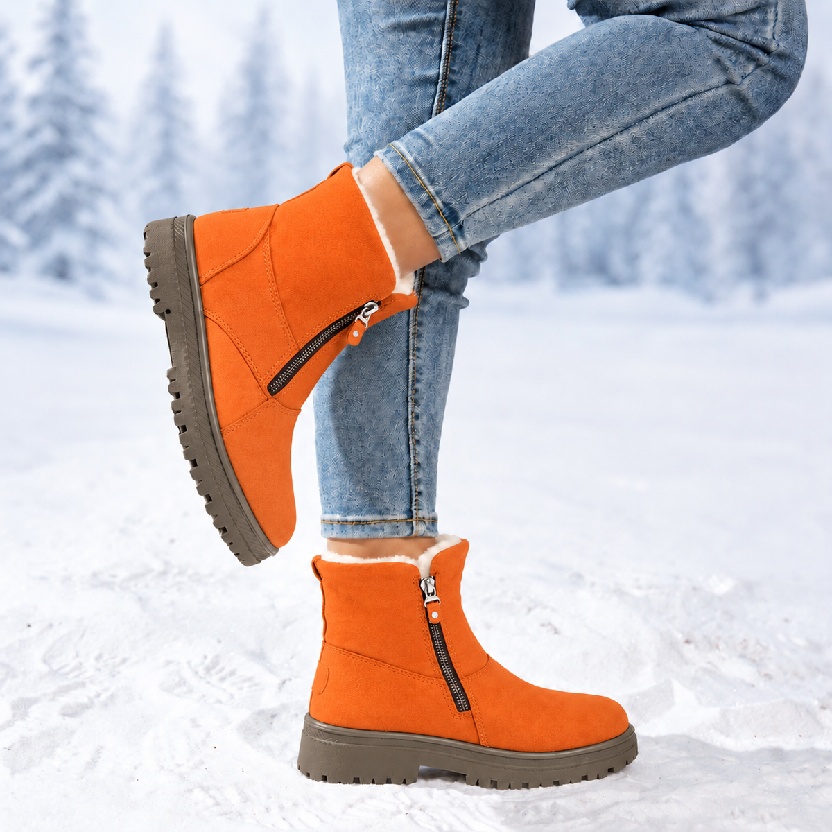 Romy | Dames Winterlaarzen Halfhoog – Veters of Zijrits en Pluche Voering