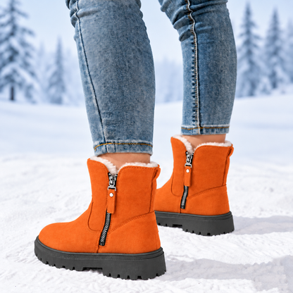 Romy | Dames Winterlaarzen Halfhoog – Veters of Zijrits en Pluche Voering